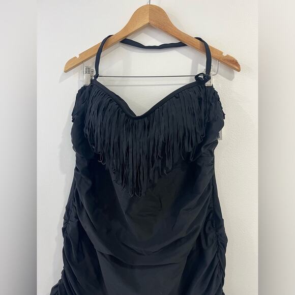 Swimsuits For All Fringe Ruffle Swim Dress bandeau removable straps 24 - Picture 3 of 7